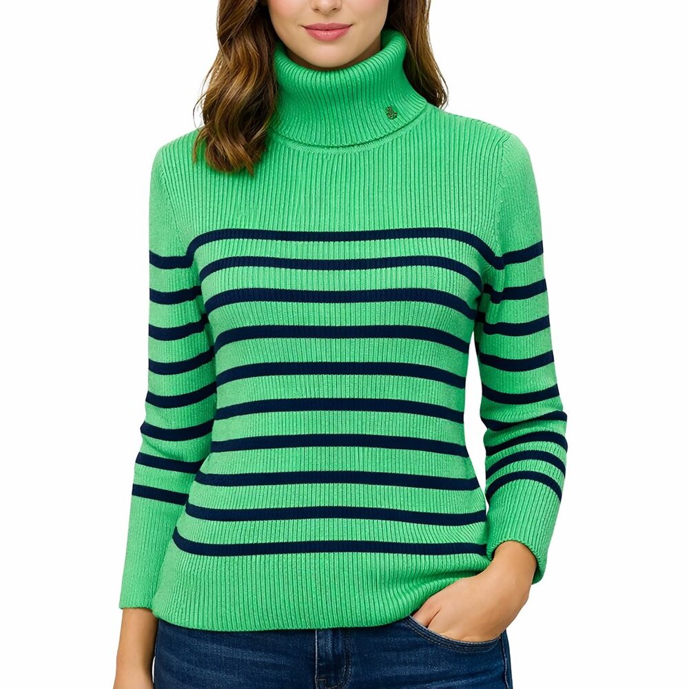 Lauren Ralph Lauren Vintage Kelly Green Navy Striped Turtleneck Sweater S Preppy